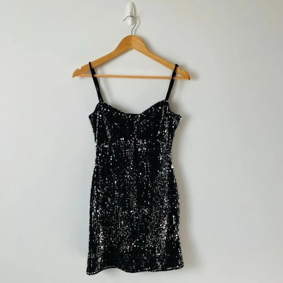 Zara Sequin Mini Dress Black Silver Size Small - Picture 6 of 10